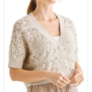 Splendid Braydon Cropped Pointelle Knit Cardigan, Size XS